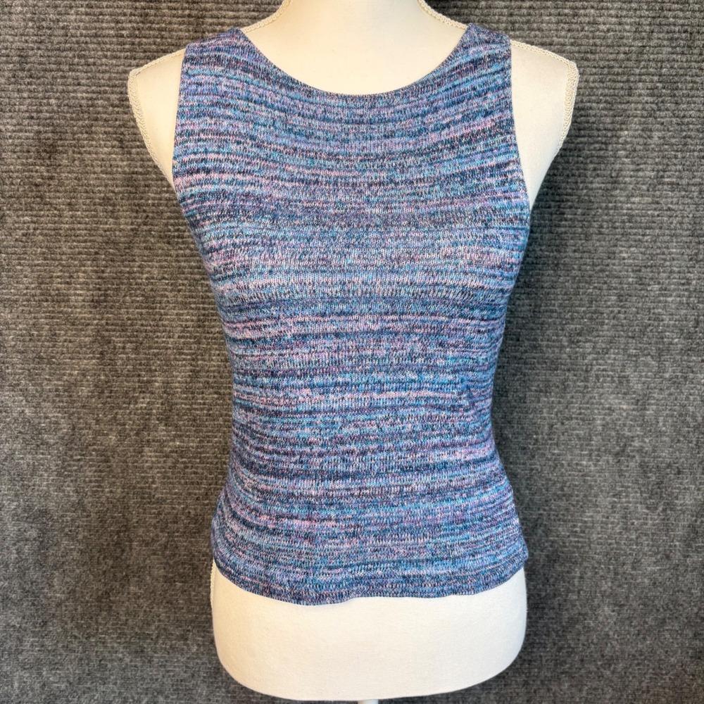 Hourglass Marled Knit Sweater Tank Top Womens L Blue Purple Y2K Vintage